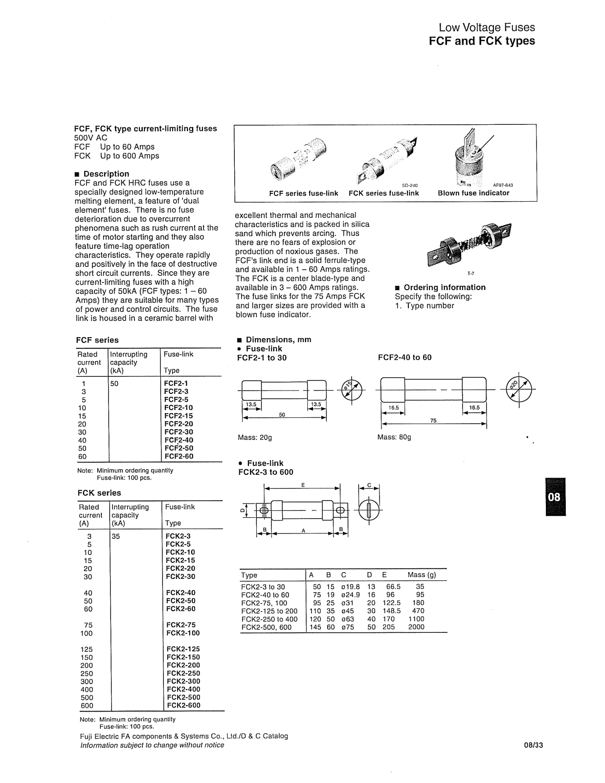 Fuji Electric Low Voltage Fuses Catalog Page