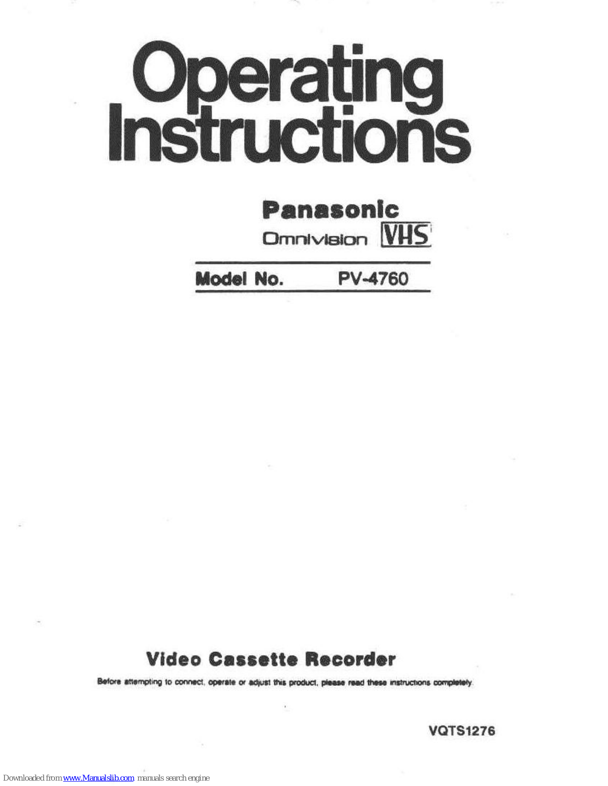 Panasonic Omnivision PV-4760 Operating Instructions Manual