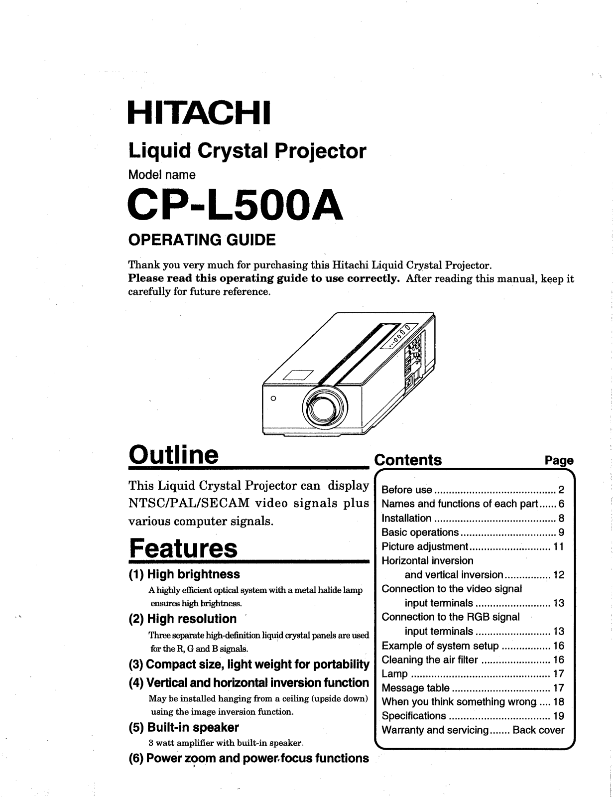 Hitachi CPL500A User Manual