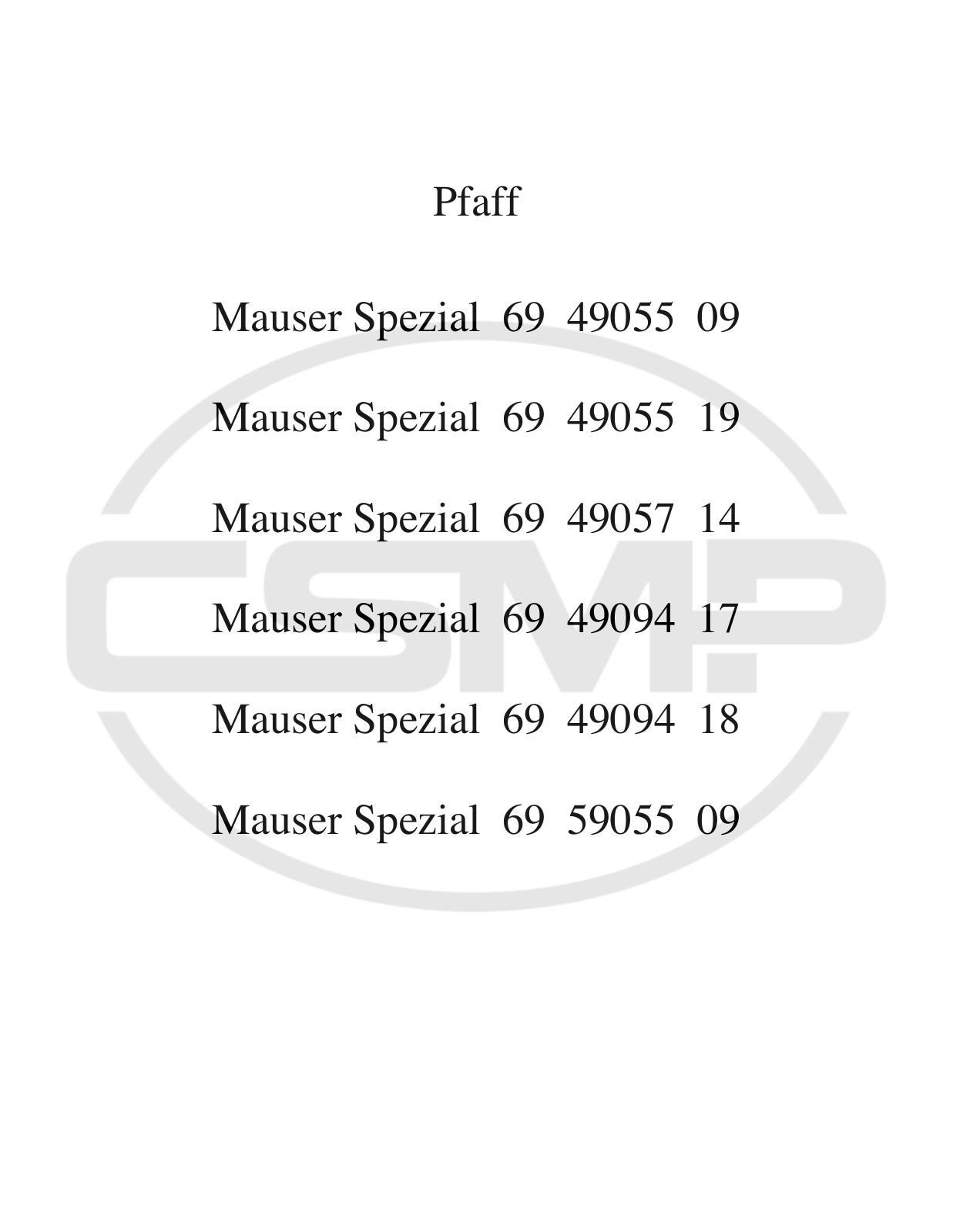 Mauser Special 69 Parts Book