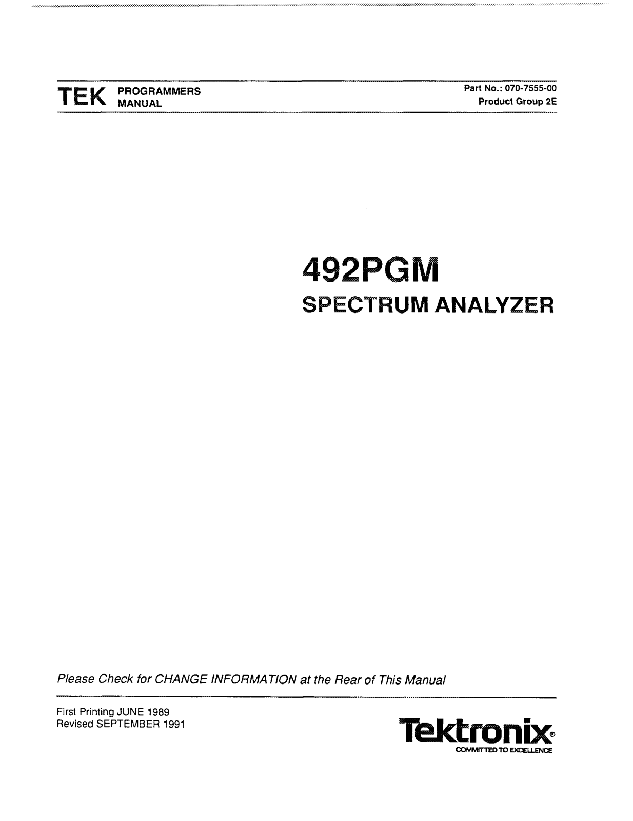 Tektronix 492PGM User Manual