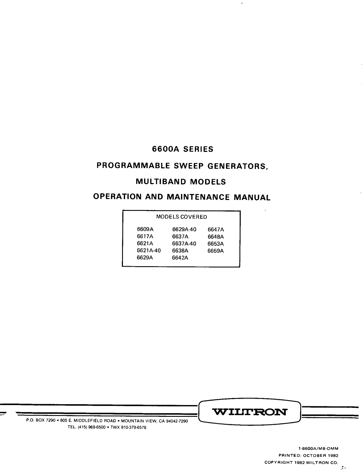 Wiltron 6637A-40, 6629A-40, 6637A, 6629A, 6621A-40 Service manual