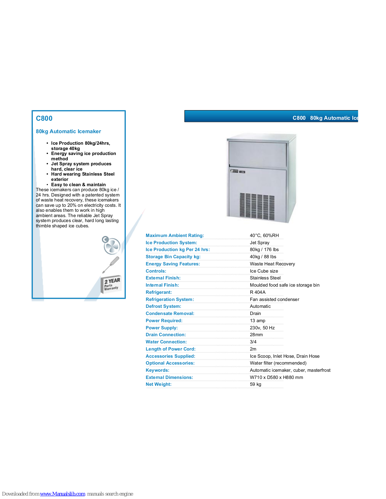 Master Frost C800 Datasheet - ManualMachine.com