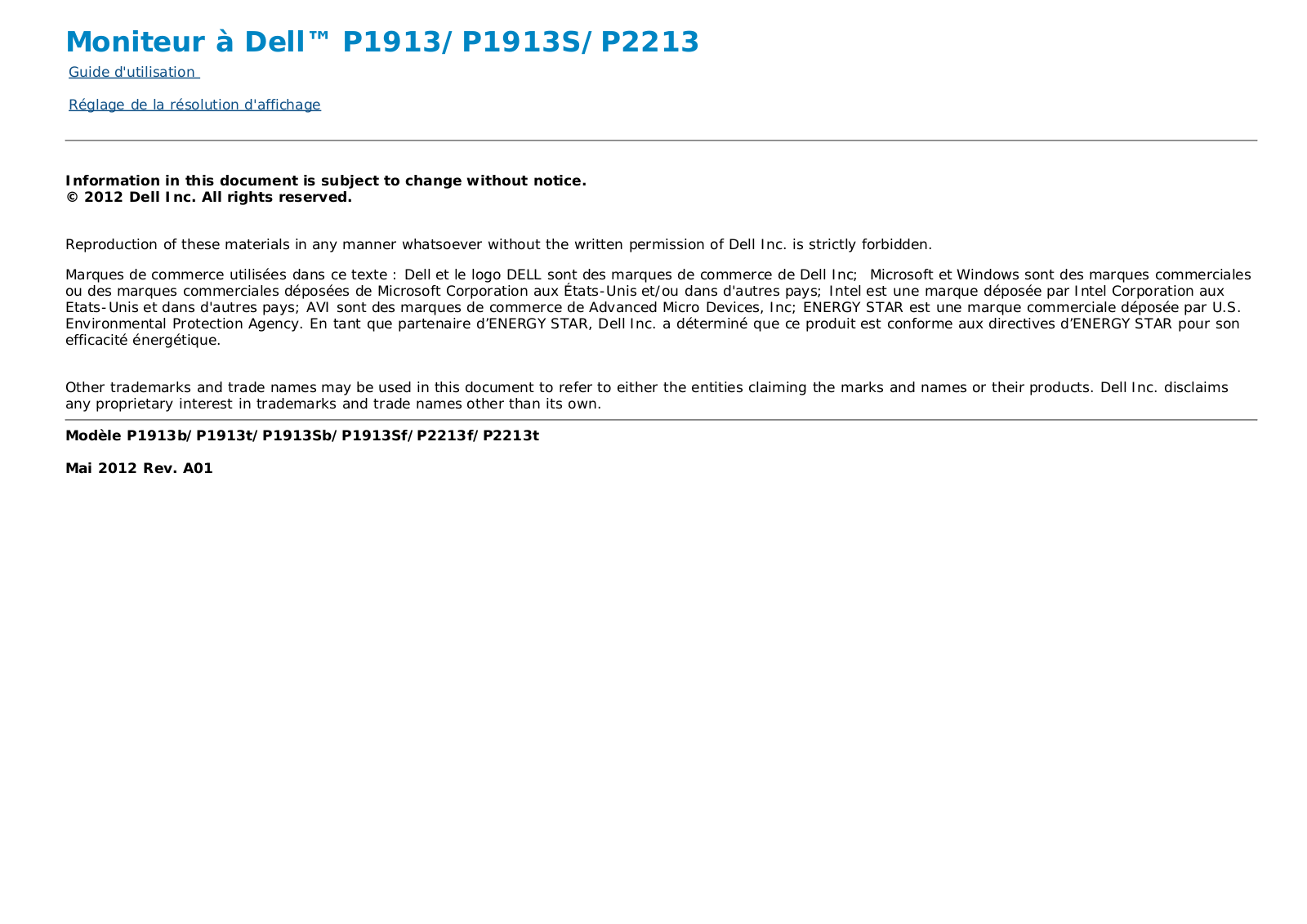 Dell P2213 User Manual