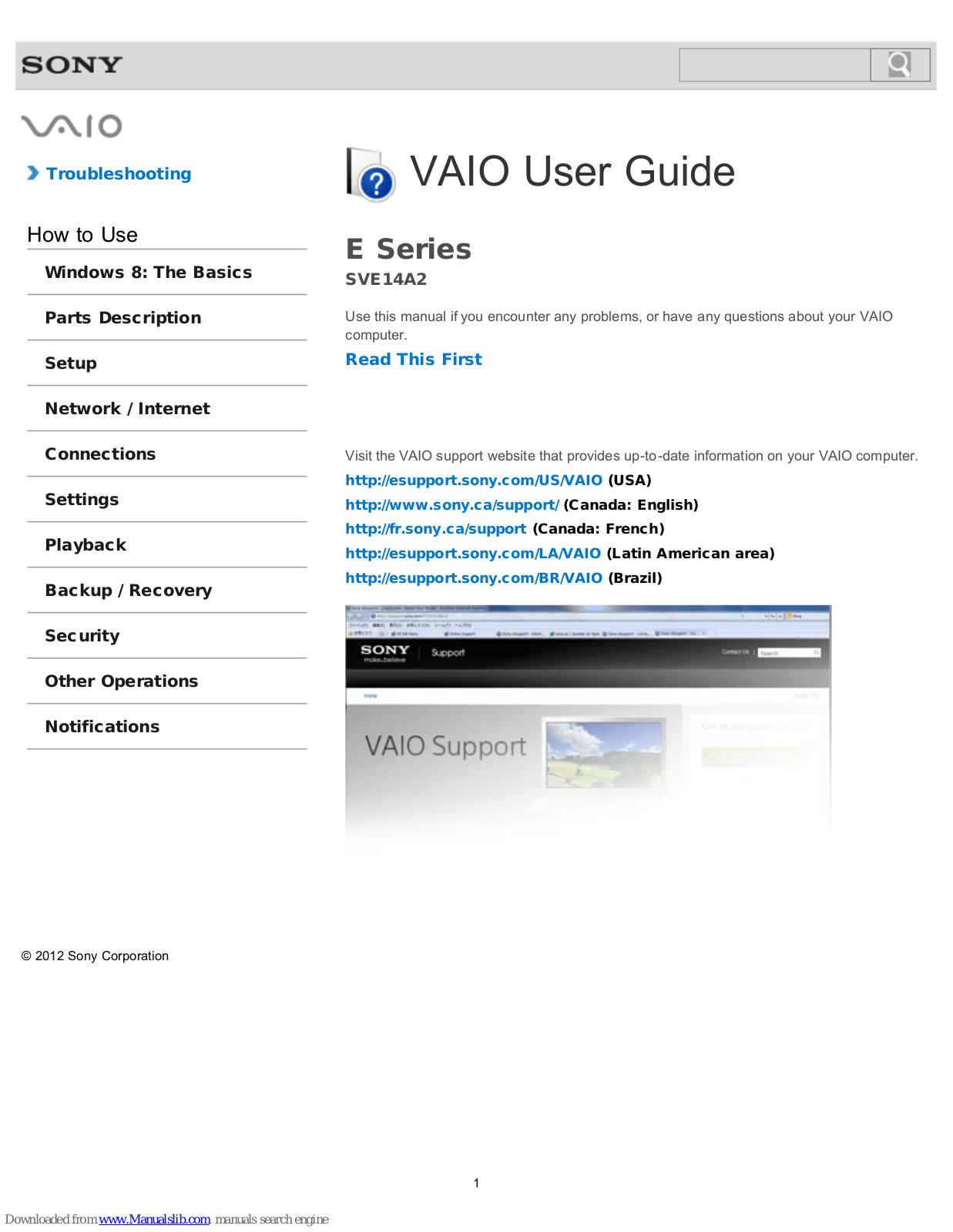 Sony SVE14A25CXS VAIO, SVE14A290X VAIO, SVE14A27CXH VAIO, SVE14A25CXH VAIO, VAIO SVE14A2 User Manual