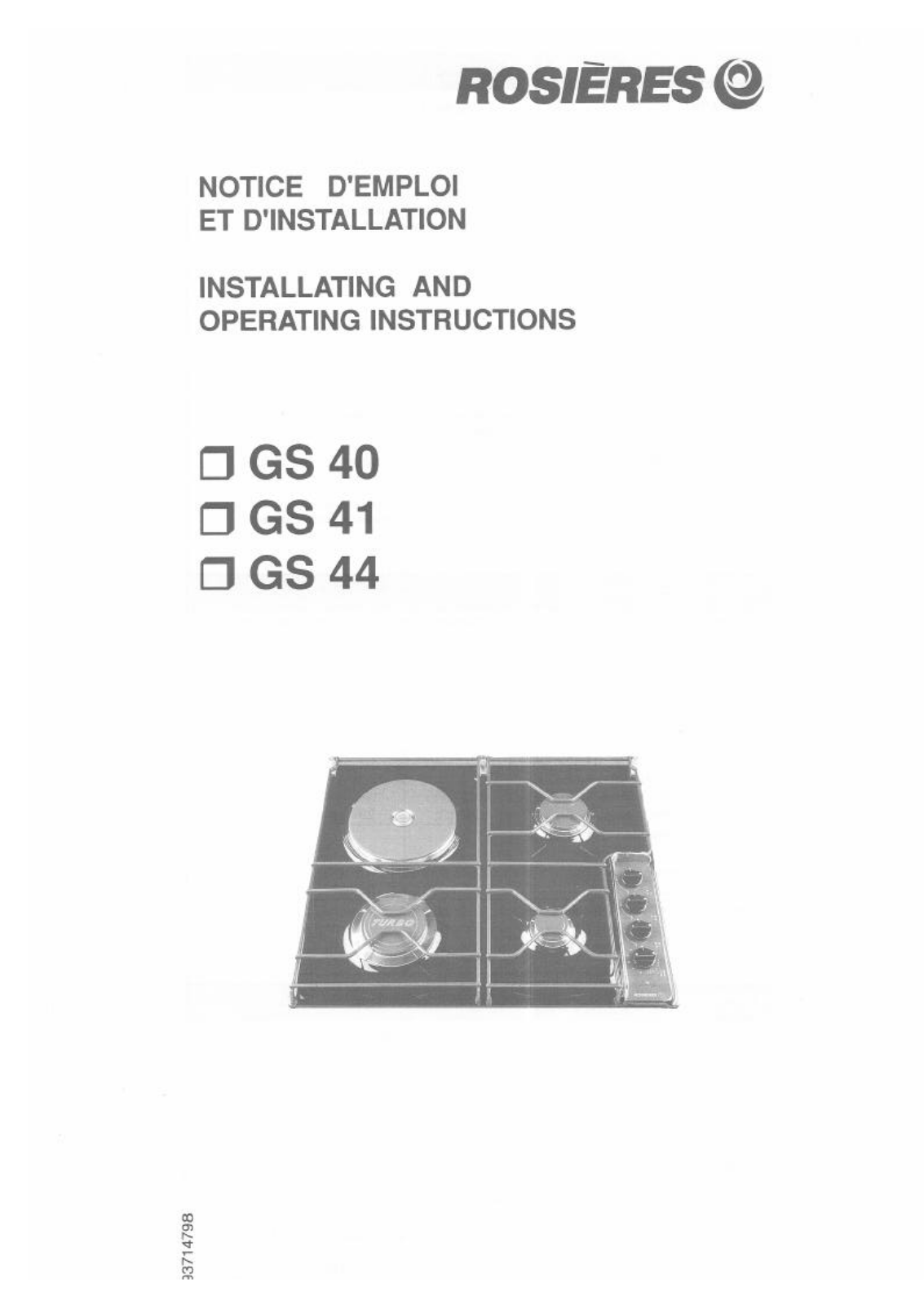 ROSIERES GS 40, GS 41, GS 44 User Manual