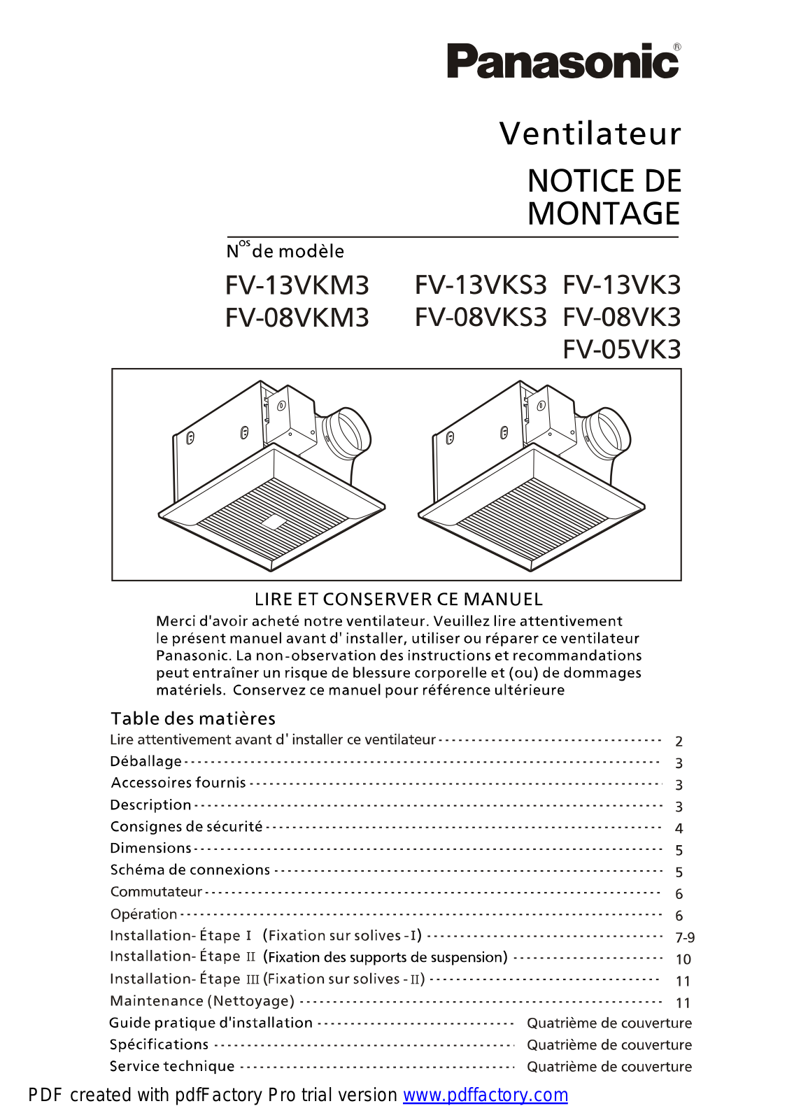 Panasonic fv-11vh1 operating instructions