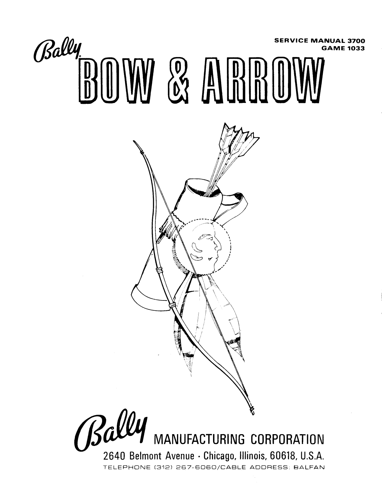 Bally Manufacturing Bow and Arrow 1033 Service Manual