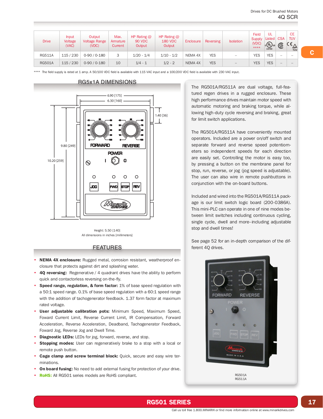 Minarik Drives RG501 SERIES Catalog Page