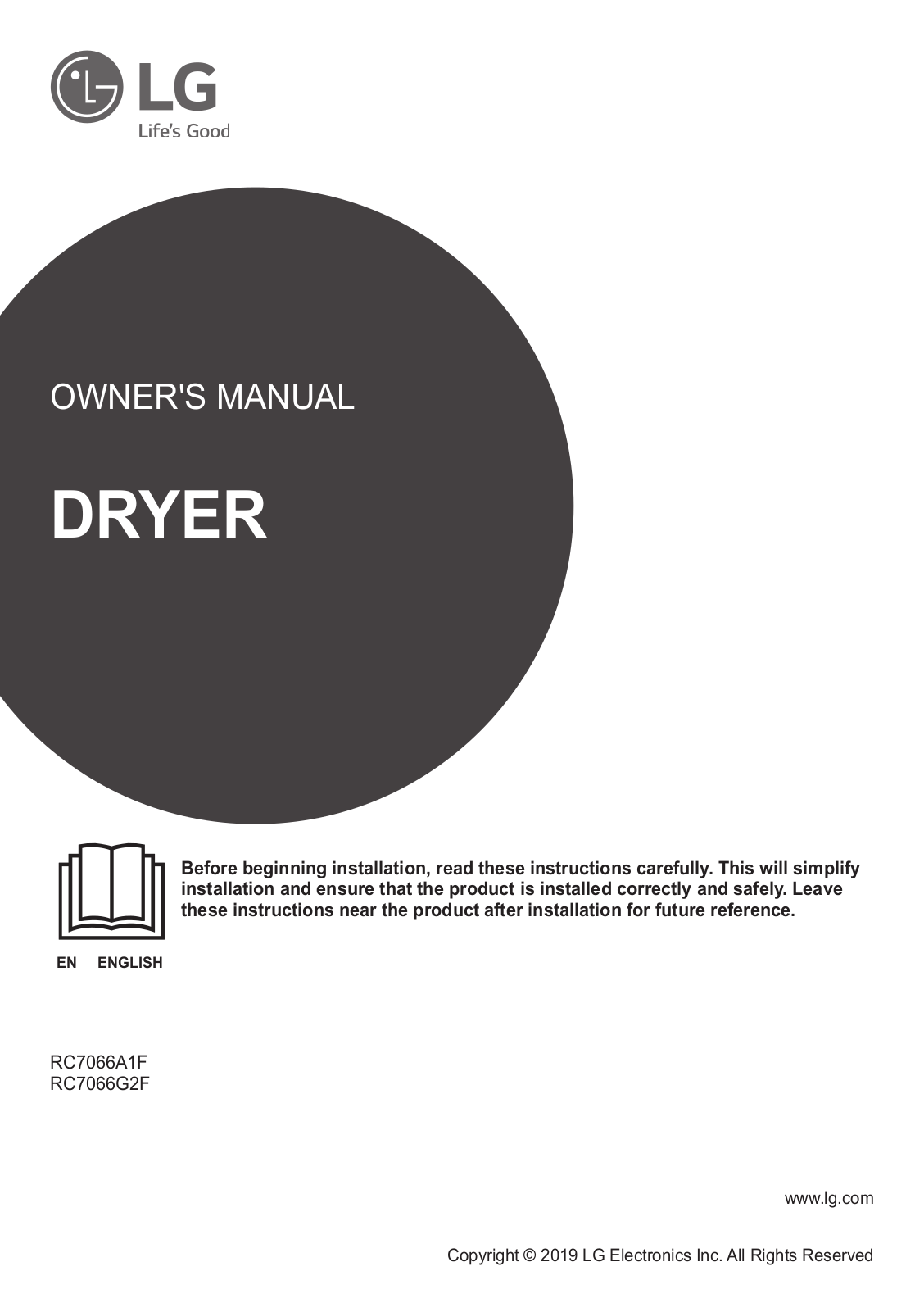 LG RC7066G2F, RC7066A1F Owner’s Manual