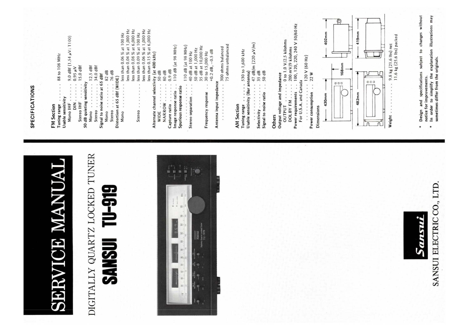 Service Manual-Anleitung für Sansui TU-919 
