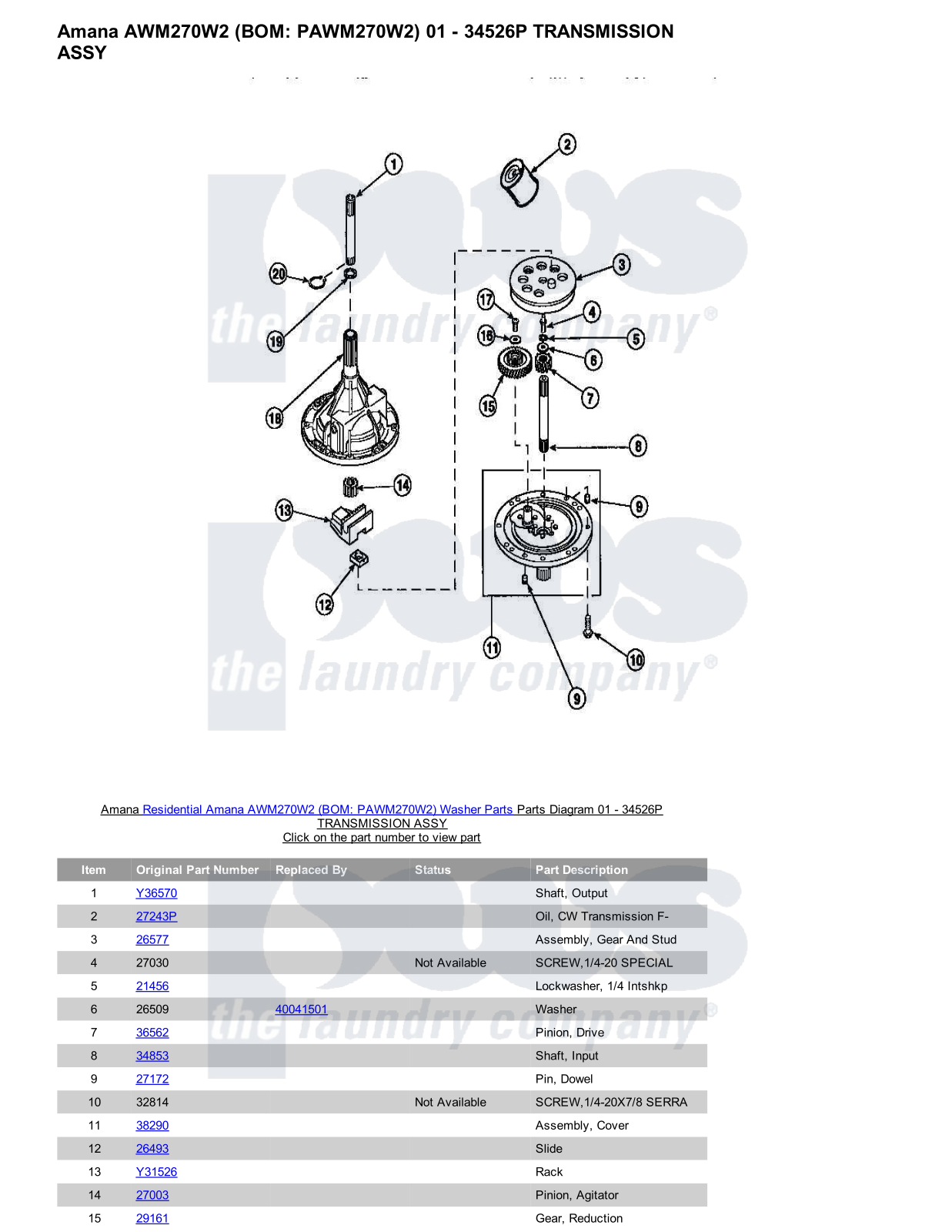 Amana AWM270W2 Parts Diagram