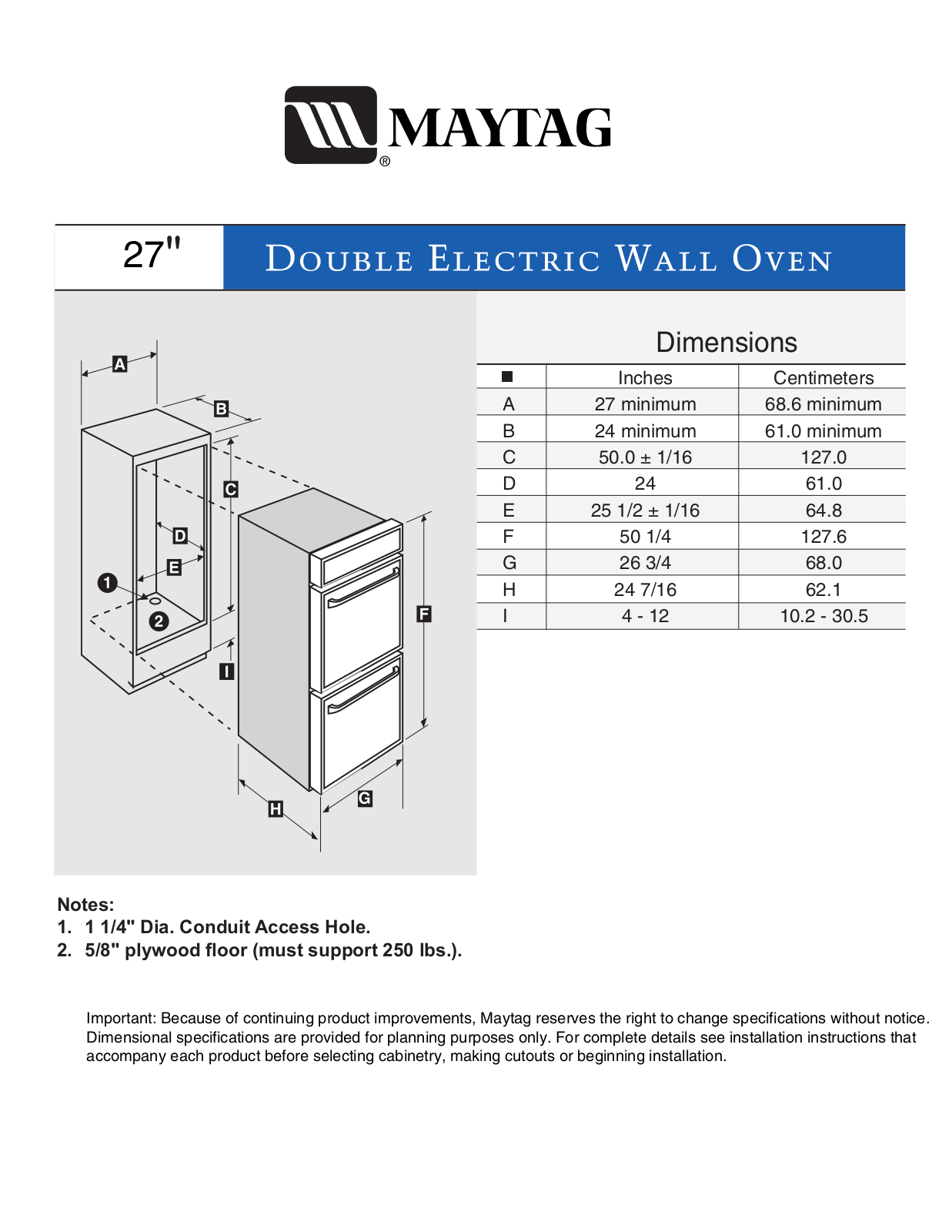 Maytag MEW5627DDS, MEW5627DDW Dimension Guide