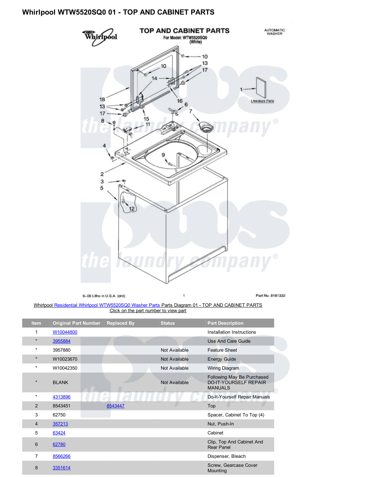 Whirlpool WTW5520SQ0 Parts Diagram