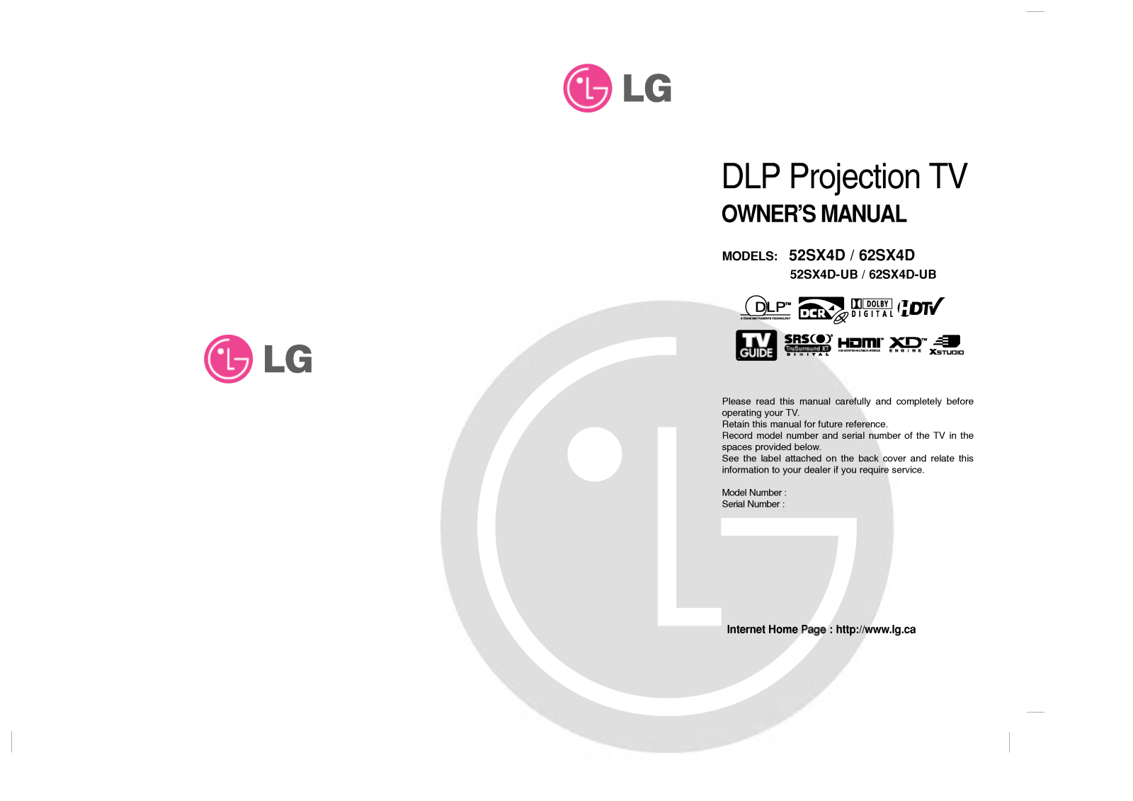 LG 52SX4D Owner’s Manual