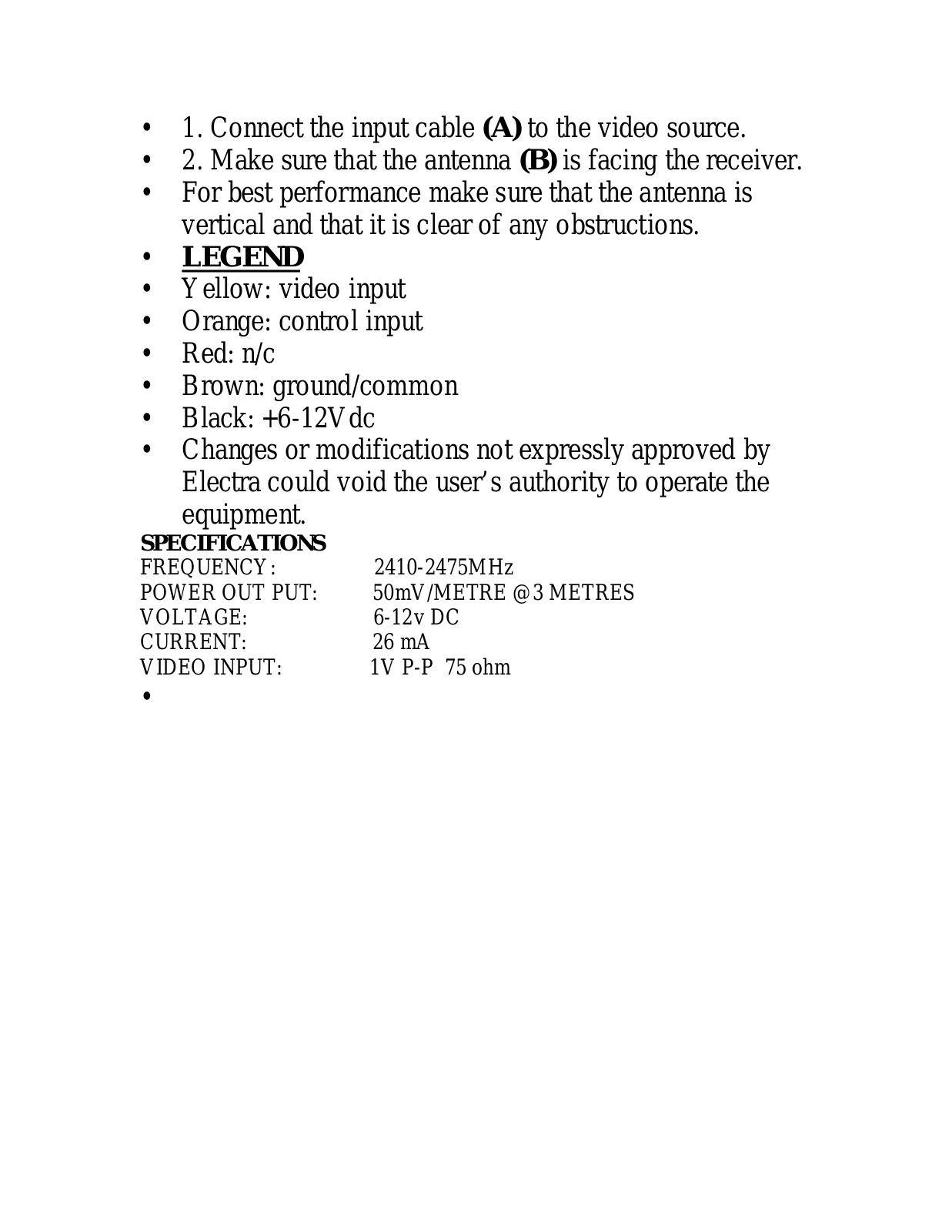 Electra 2400 Installation instructions