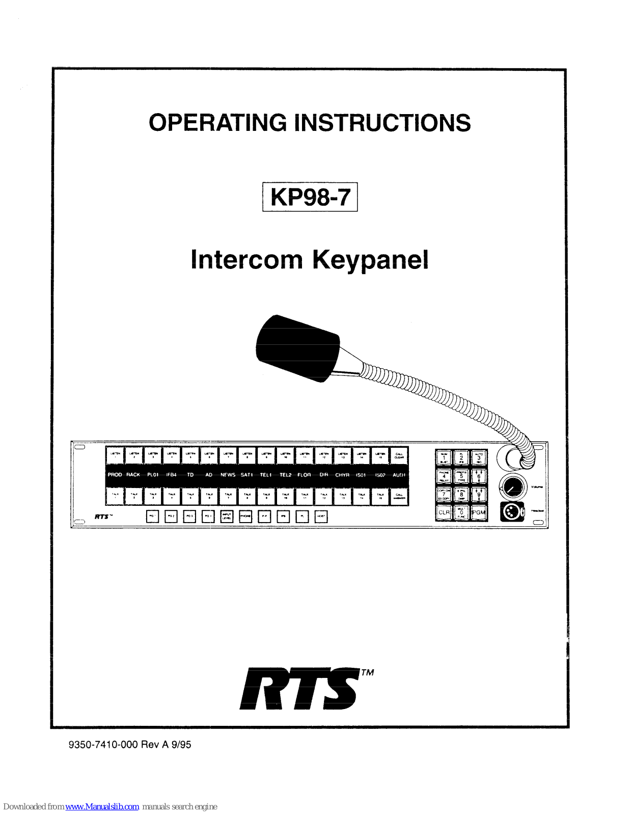 RTS KP-98, KP98-7 Operating Instructions Manual