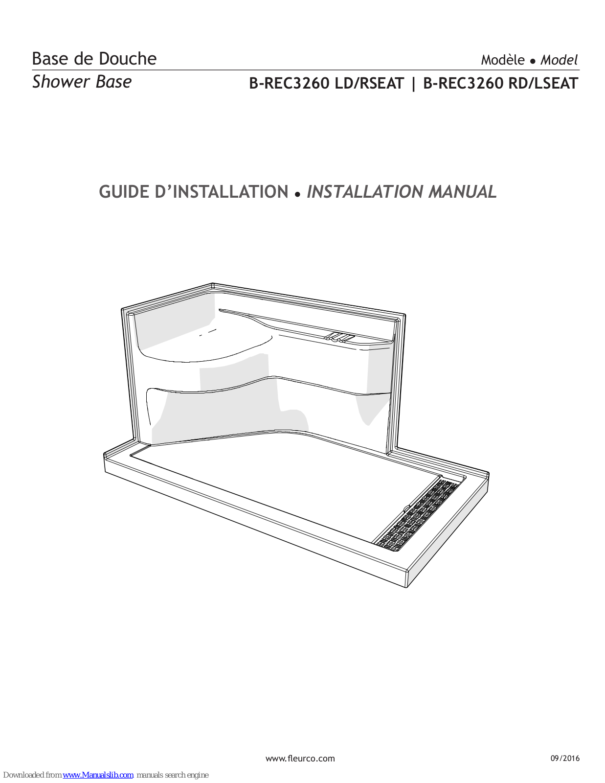 Fleurco B-REC3260 RD/LSEAT, B-REC3260 LD/RSEAT Installation Manual