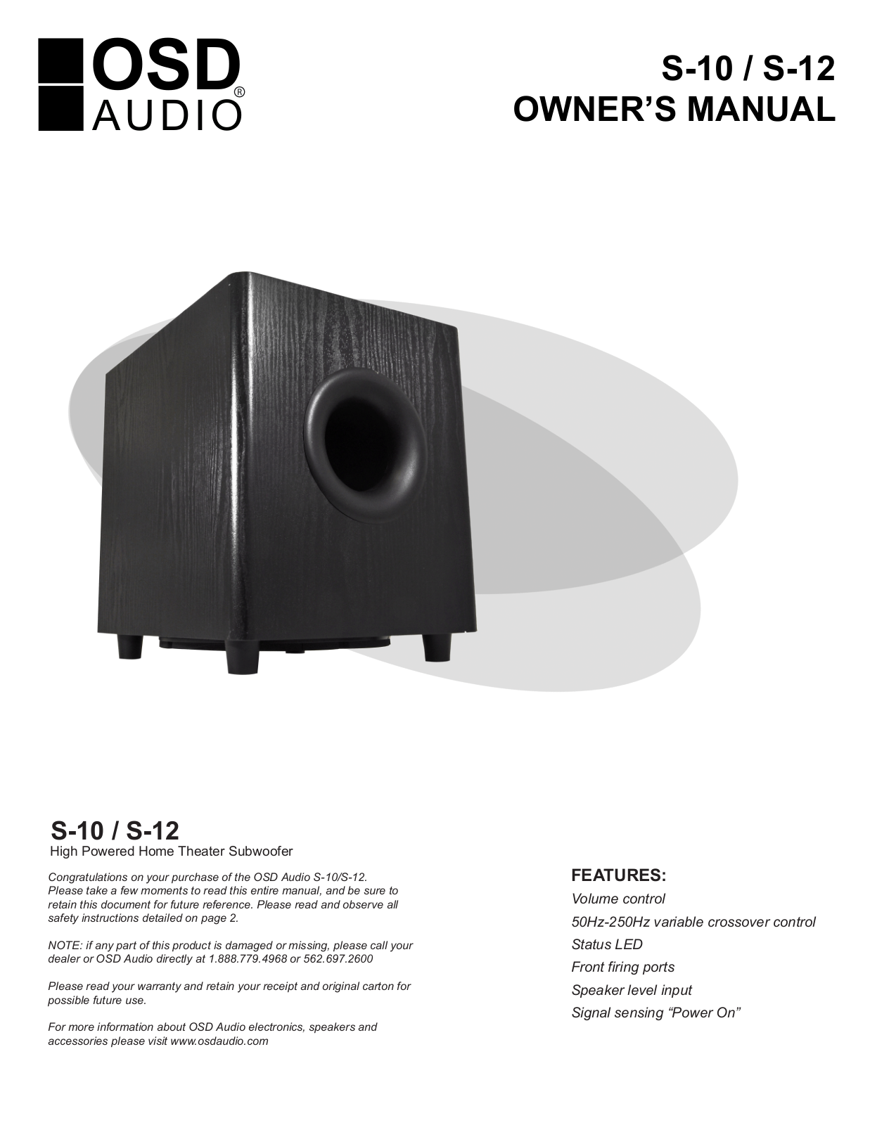 OSD Audio S-10 User Manual