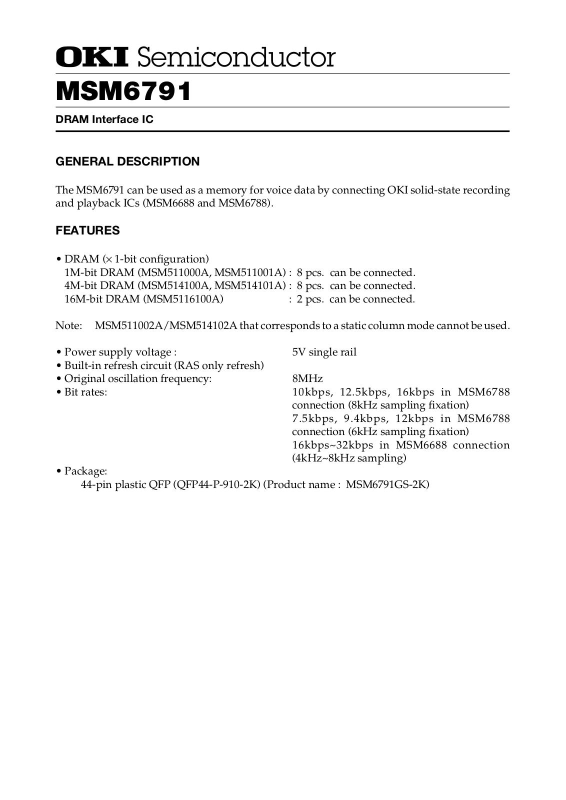 OKI MSM6791GS-2K Datasheet