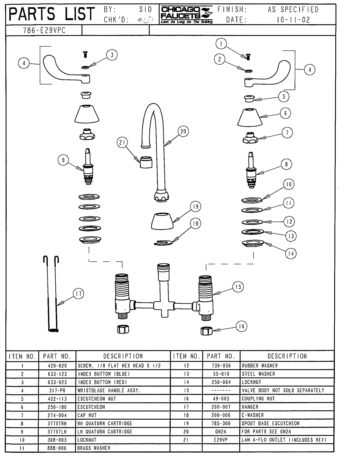 Chicago Faucet 786-E29VPCCP Parts List