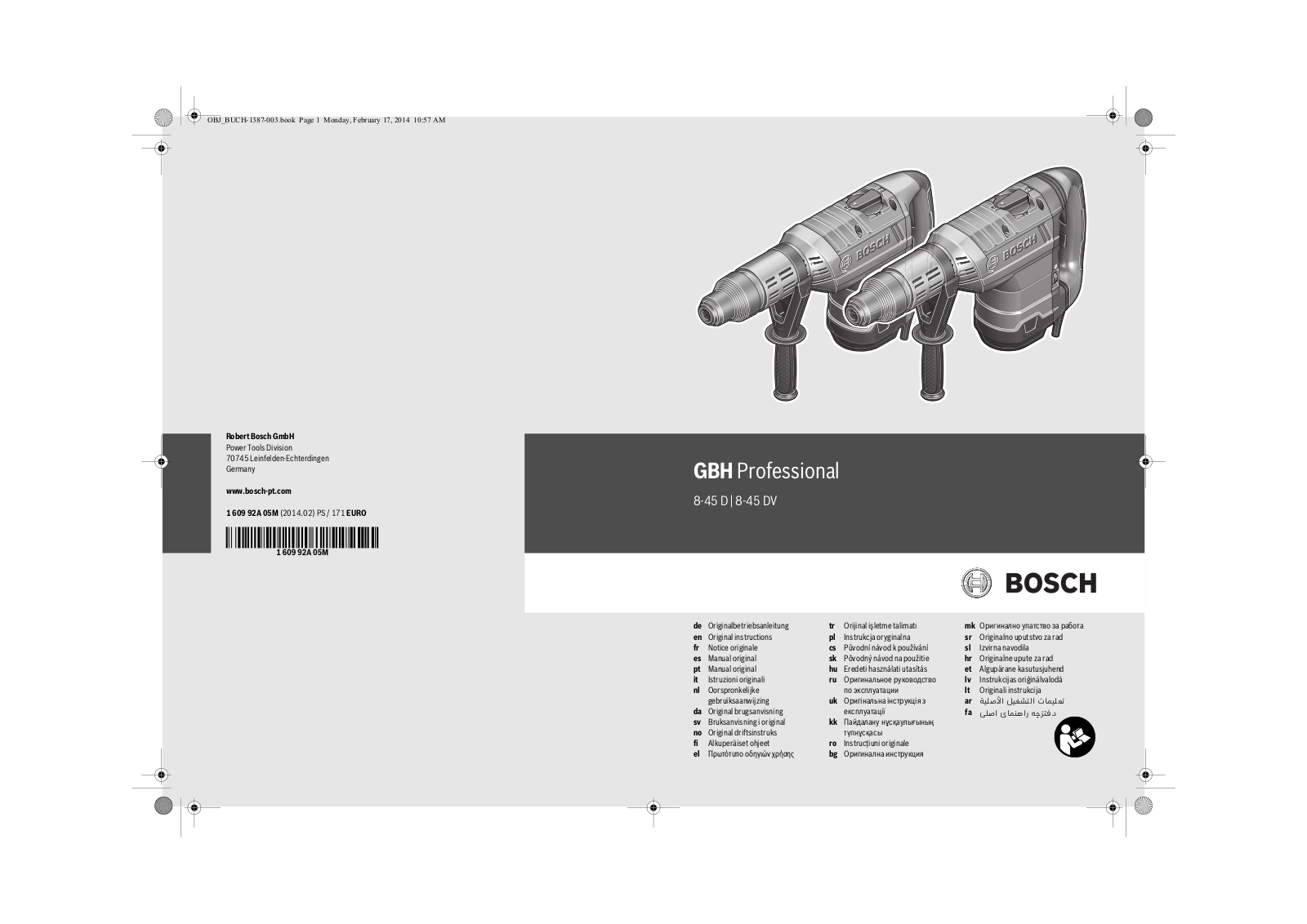 Bosch GBH Professional 8-45 D, GBH Professional 8-45 DV User Manual