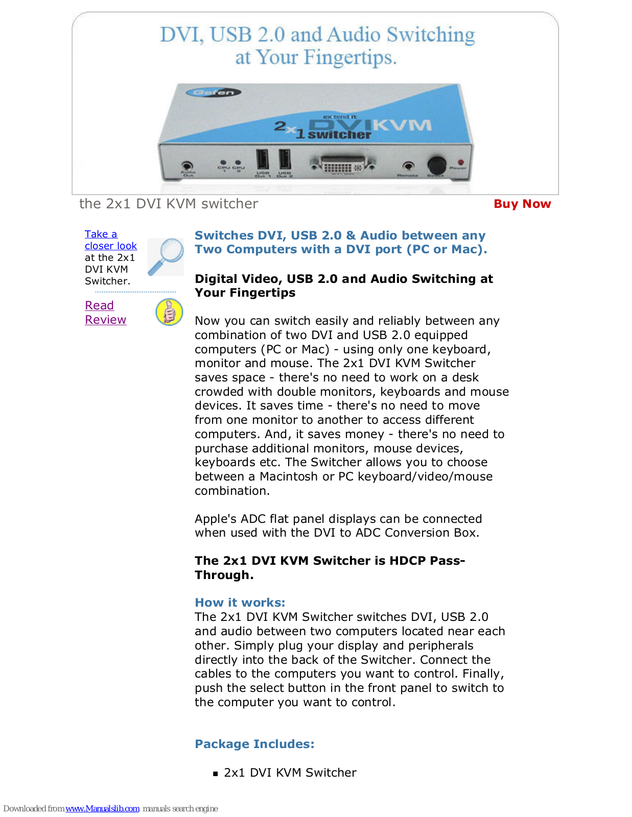 Gefen 2X1 DVI KVM SWITCHER, EXT-DVI-241DL Specifications