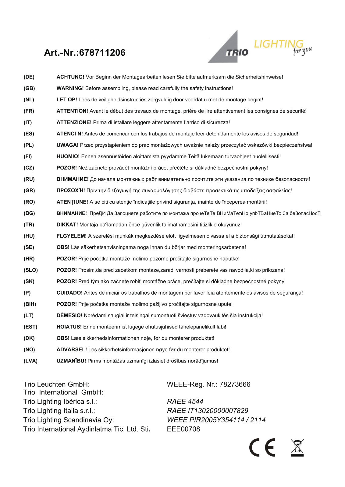 Trio 678711206 data sheet - ManualMachine.com