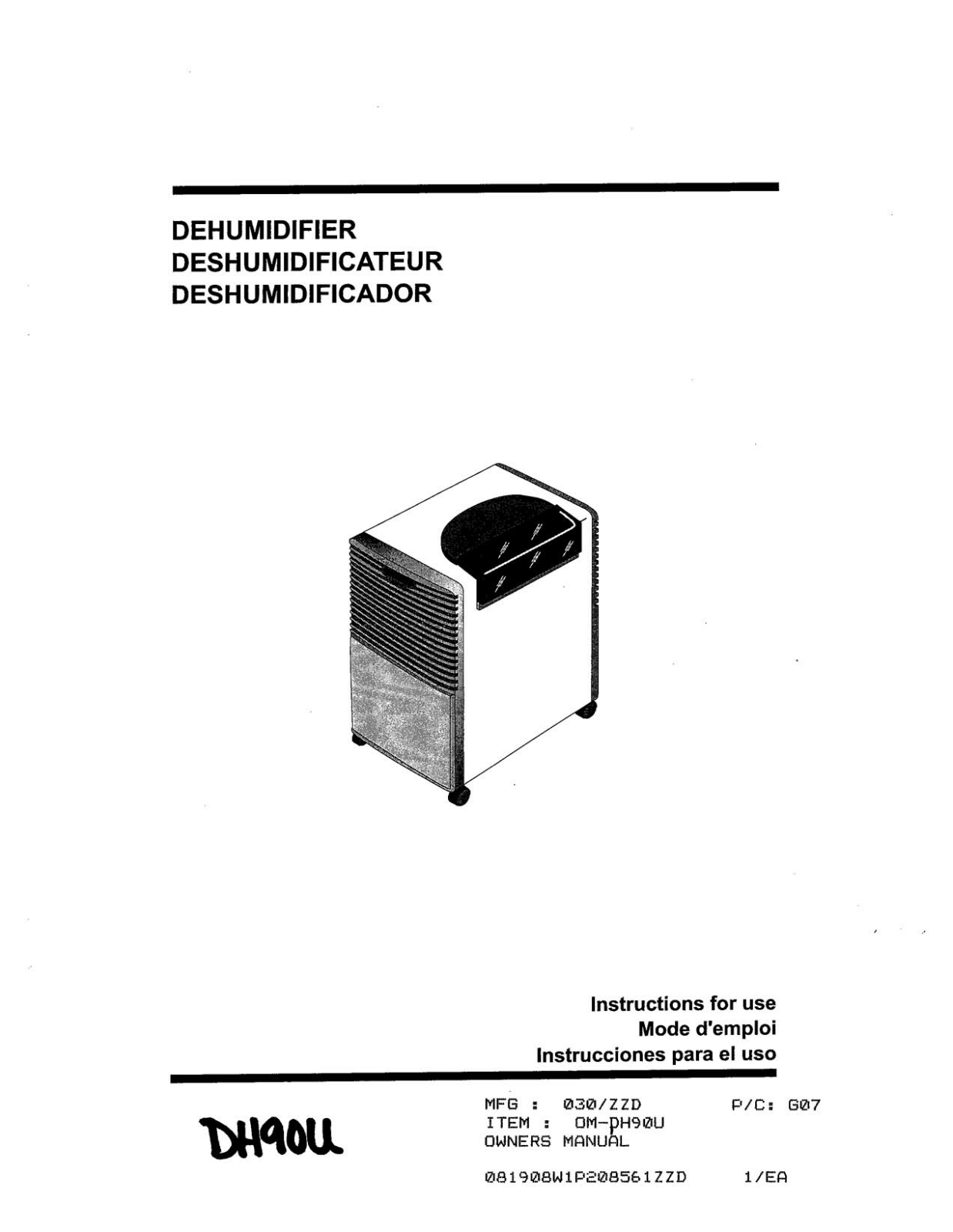 Delonghi Dh90u Owner's Manual