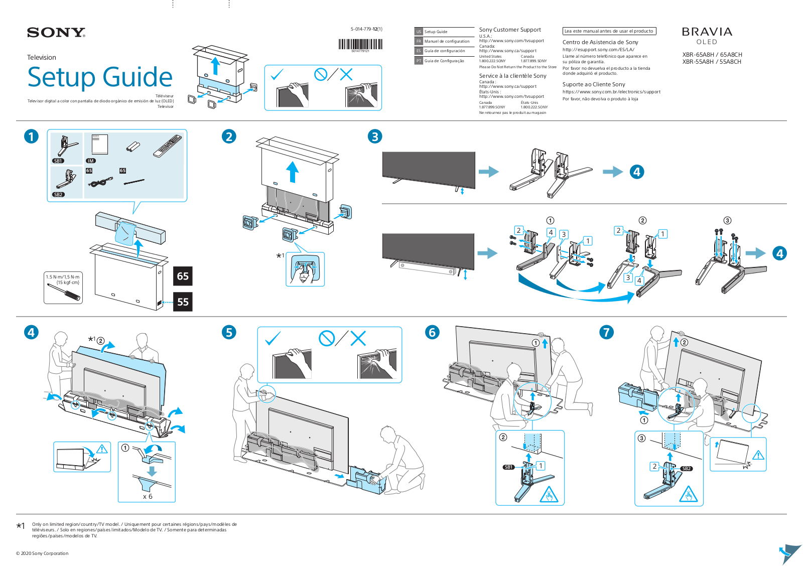 Sony XBR-65A8H, XBR-65A8CH, XBR-55A8H, XBR-55A8CH Set Up Guide