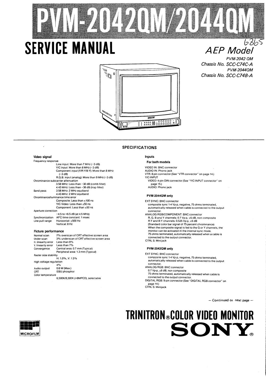 Sony PVM-2042QM, PVM-2044QM Service Manual