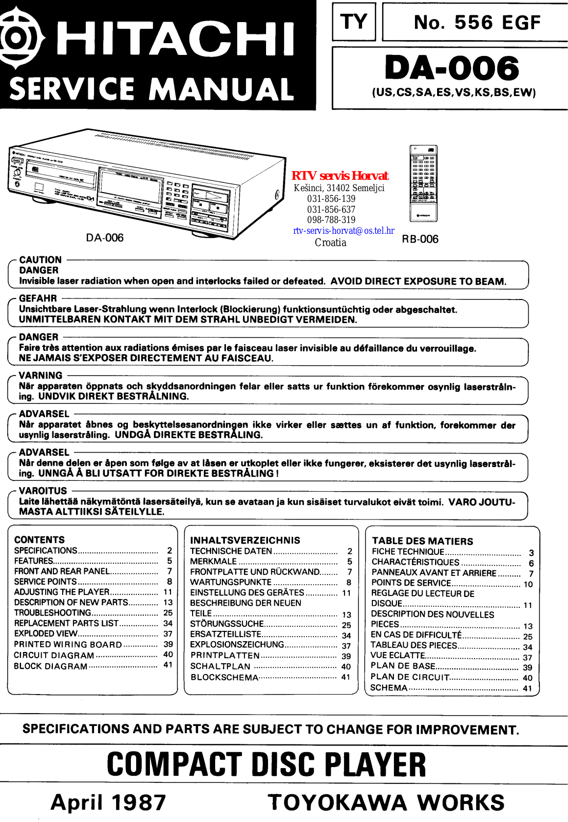 Hitachi DA-006 Service manual