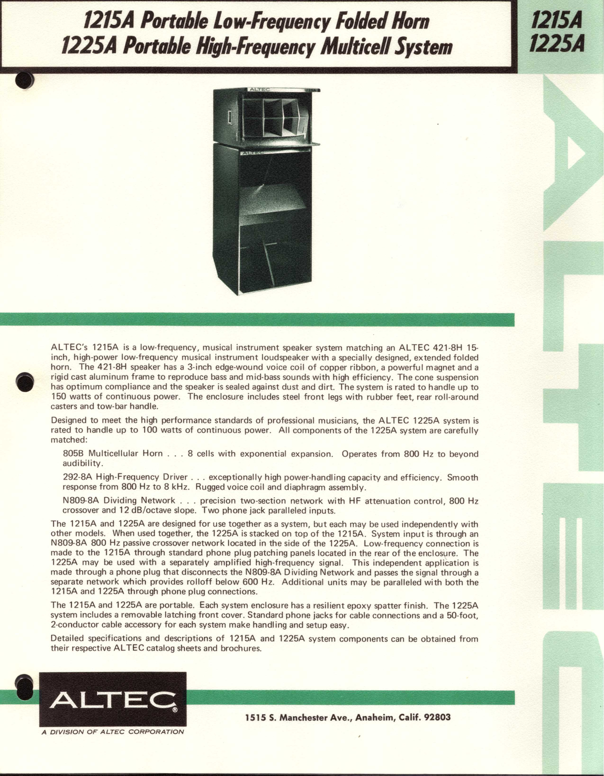 Altec lansing 1225A, 1215A User Manual