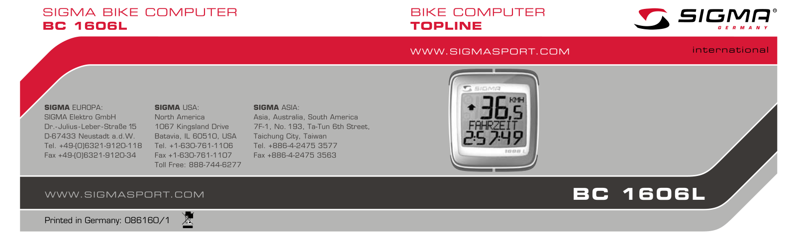 Sigma BC 1606L User Manual