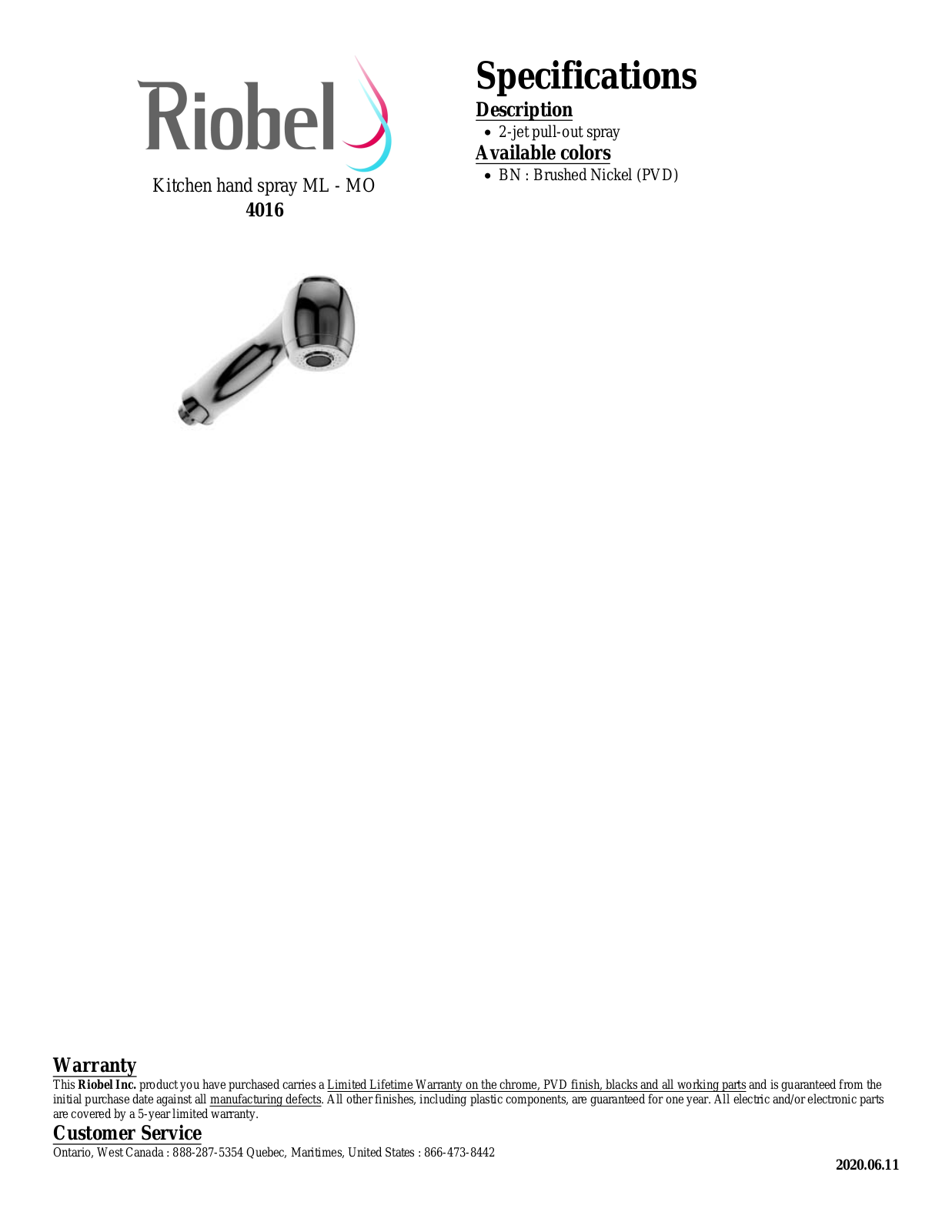 Riobel 4016BN Specifications - ManualMachine.com