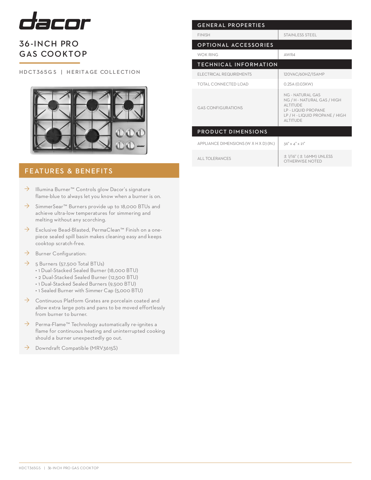 Dacor HDCT365GSLPH Specs