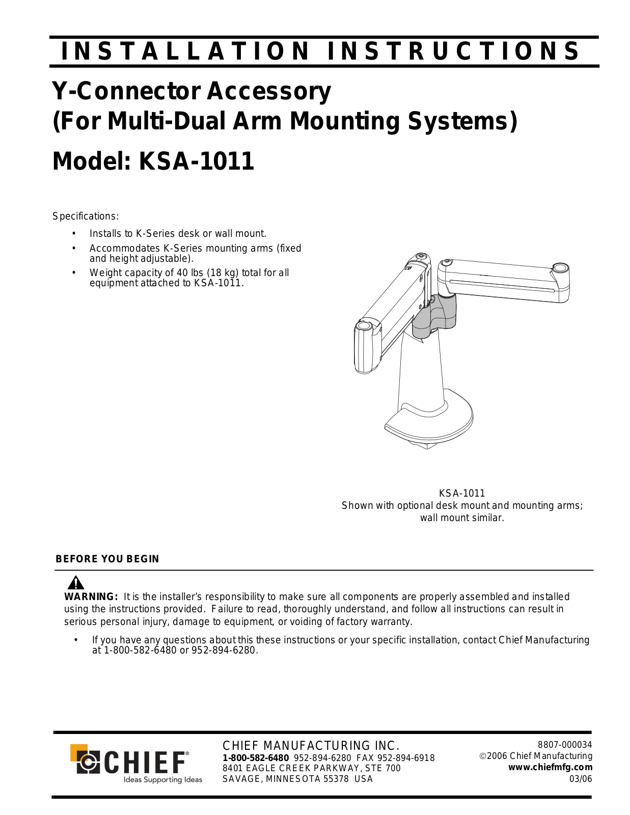 CHIEF KSA1011 User Manual