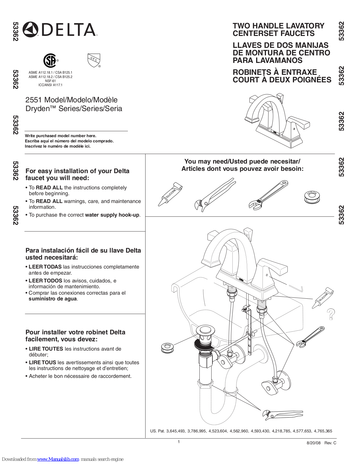 Delta Dryden 2551 Series Installation Manual