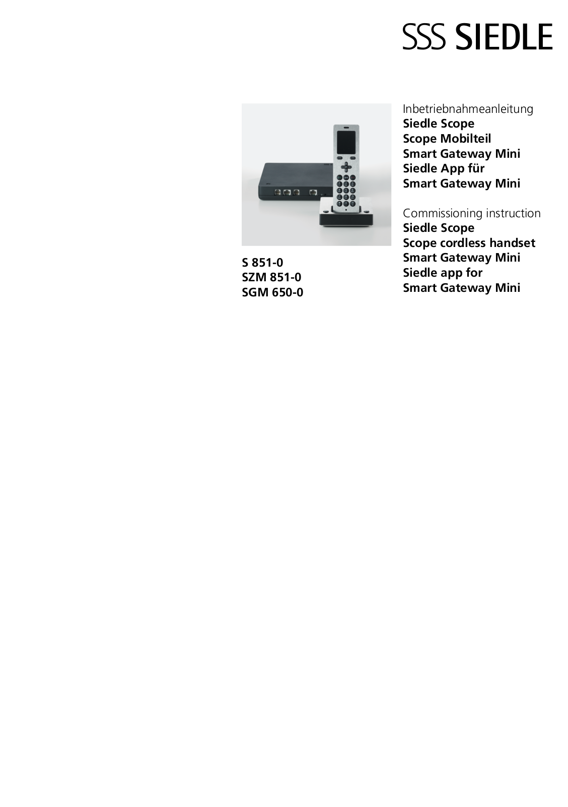 Siedle Scope Series, Scope S 851-0, Scope SZM 851-0, Scope SGM 650-0 Commissioning Instruction