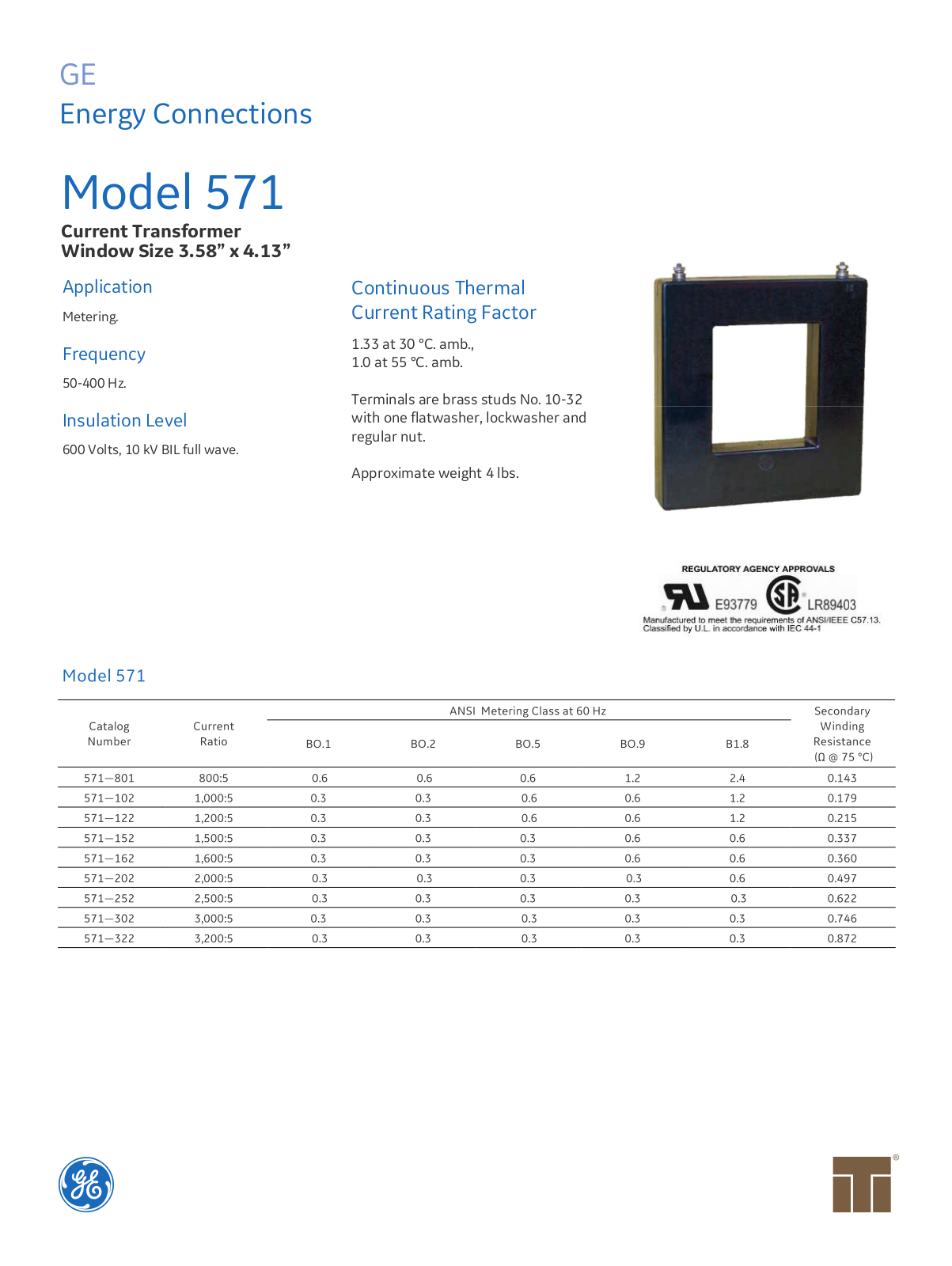 Instrument Transformer, Div of GE 571 Data Sheet