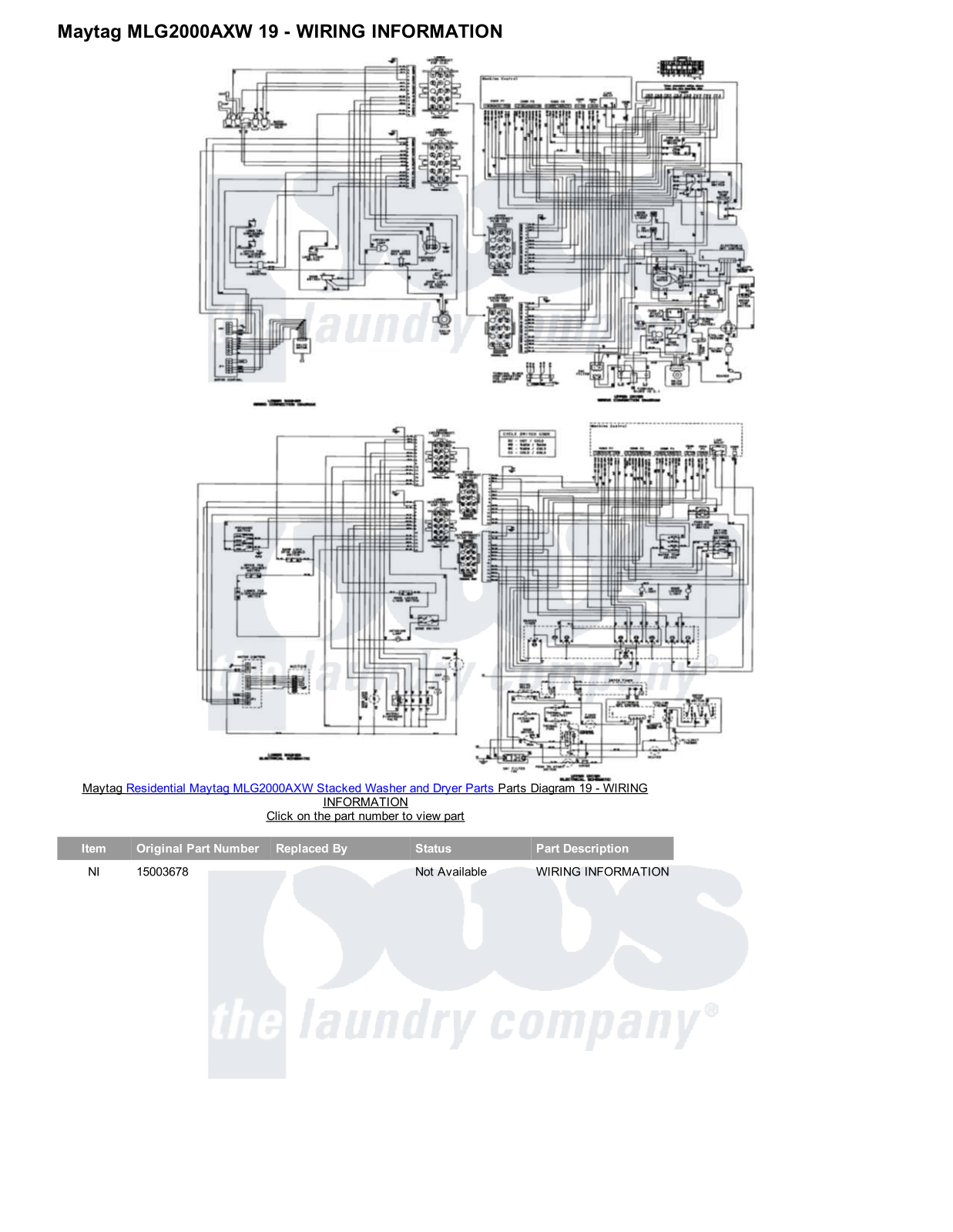 Maytag MLG2000AXW Stacked and Parts Diagram