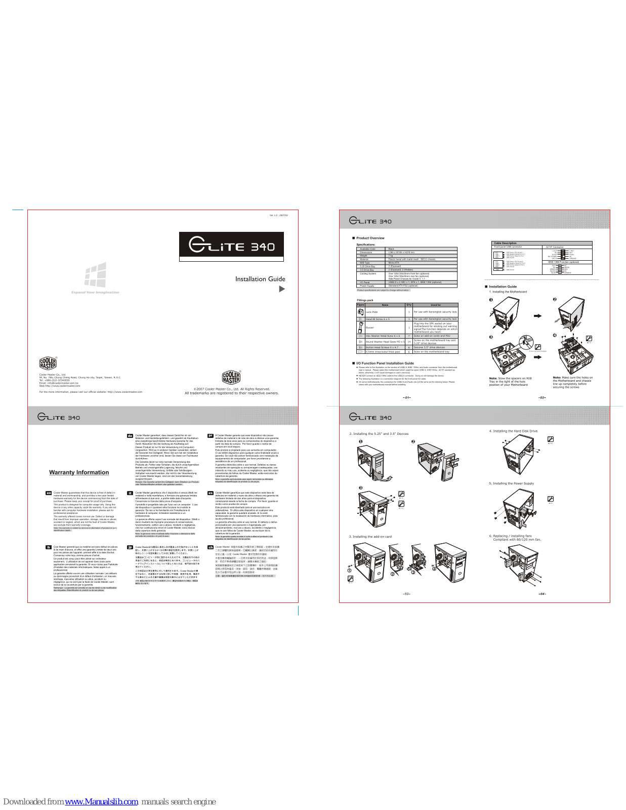 Cooler Master Elite 340 Installation Manual