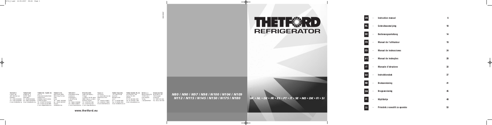 Thetford N112, N90, N97 User Manual