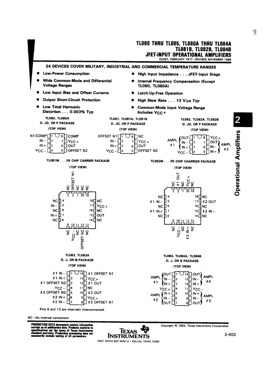 Texas Instruments TL084MFK, TL084IJ, TL085CN, TL084CJ, TL082CJG Datasheet