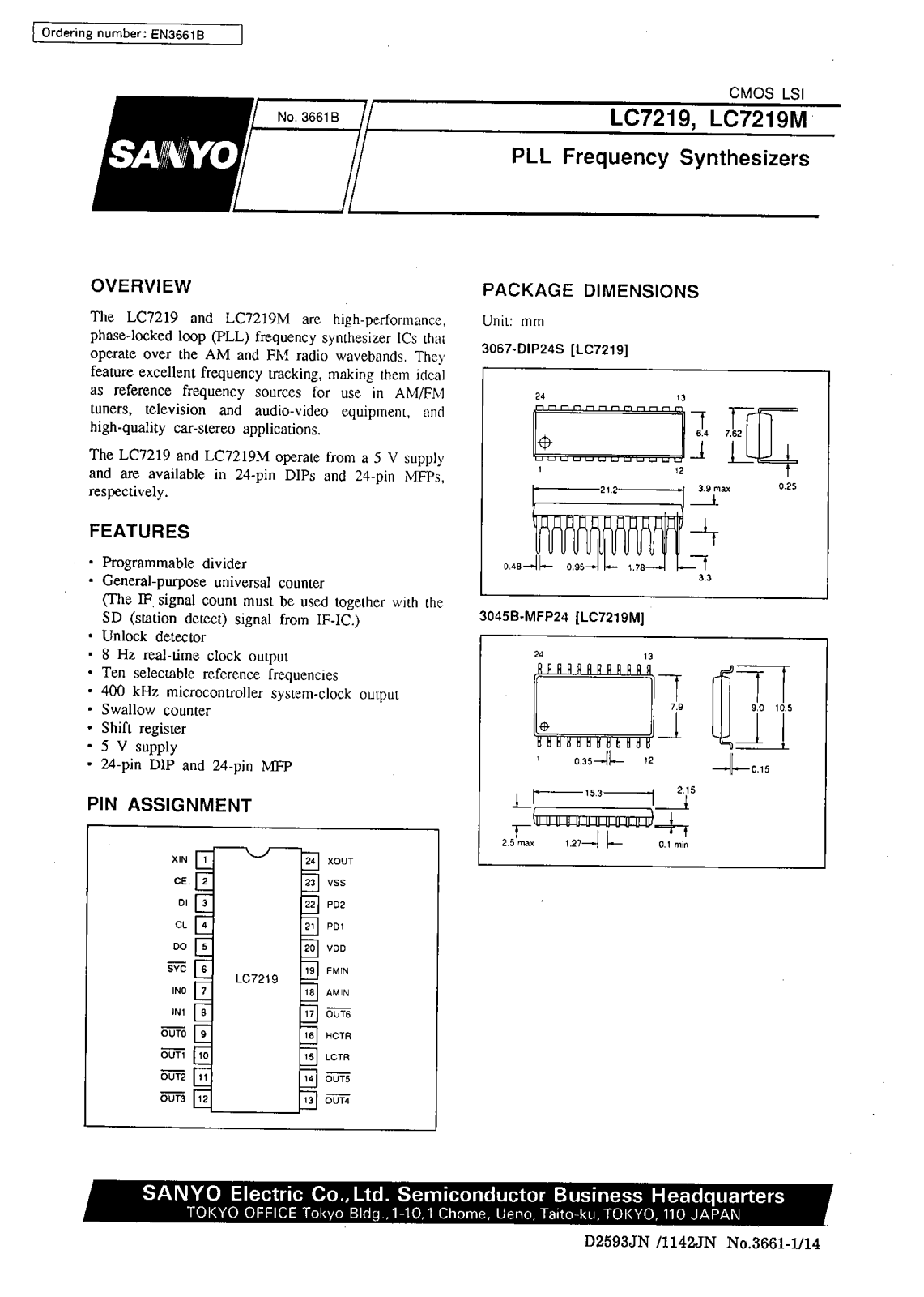 SANYO LC7219, LC7219M Datasheet