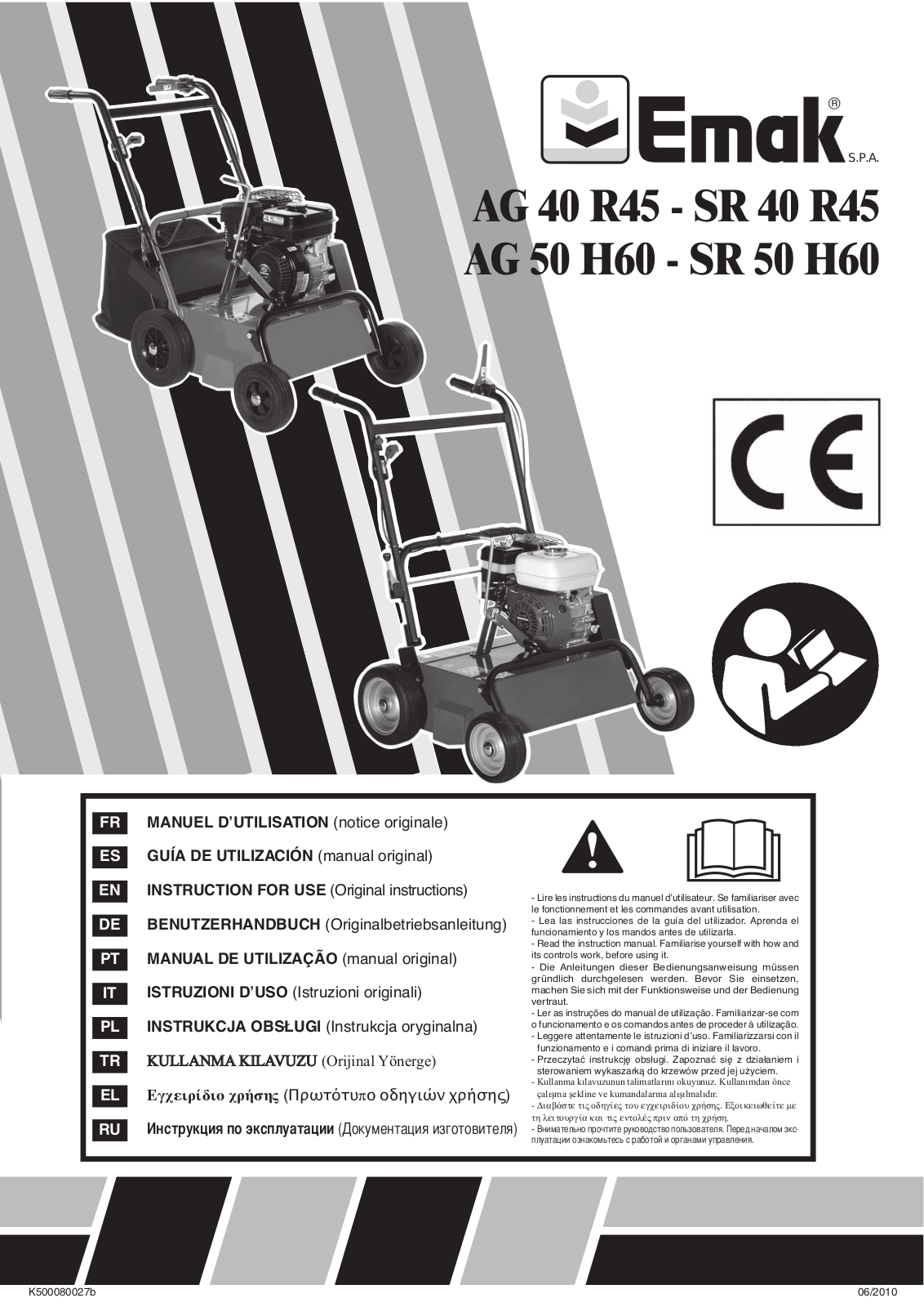 EMAK AG 40 R45, SR 40 R45, AG 50 H60, SR 50 H60 Instructions For Use Manual