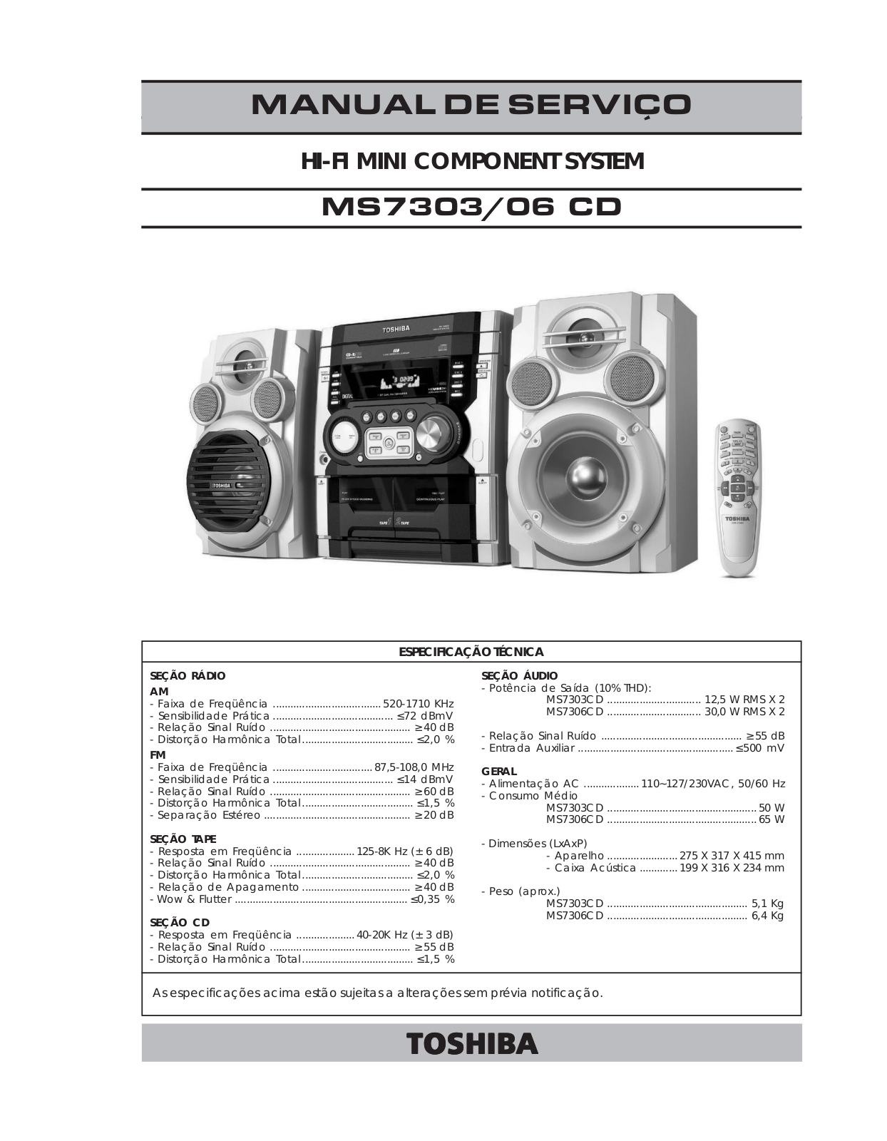 Toshiba MS-7303-CD, MS-7306-CD Service manual
