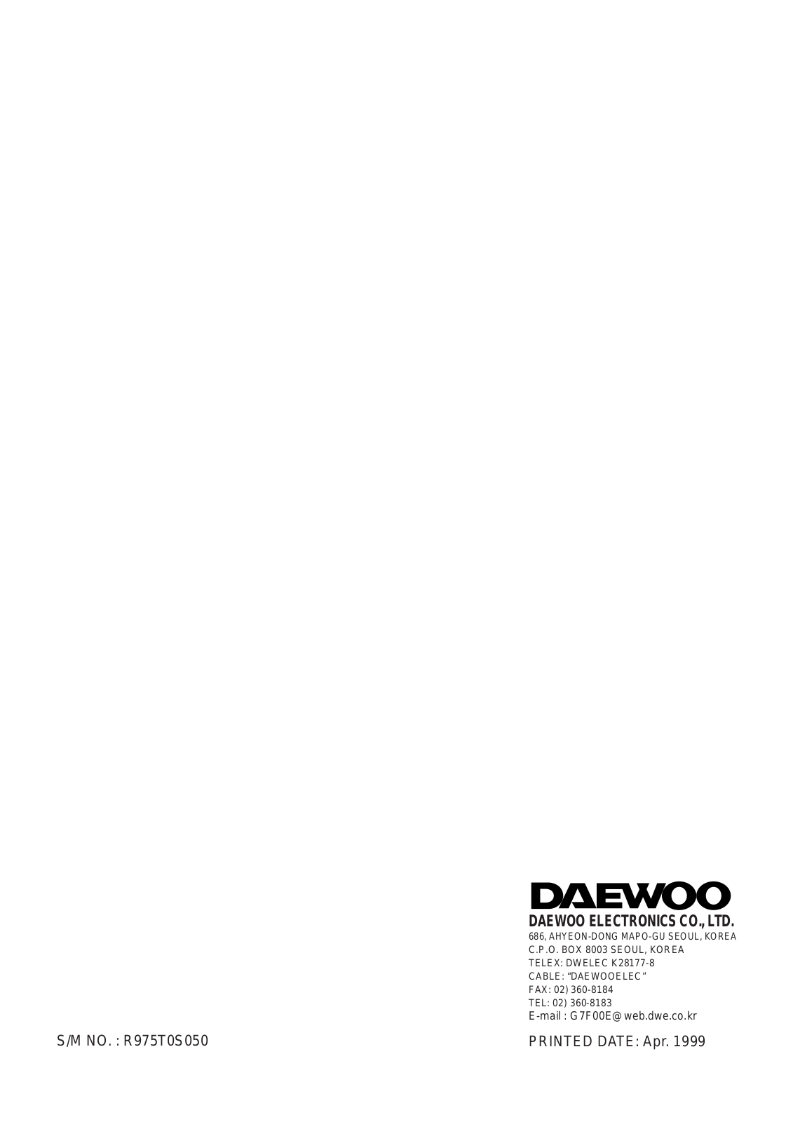 Daewoo KOR-975T0S05, KOR-975T0S, KOR-975T0S08 Service Manual