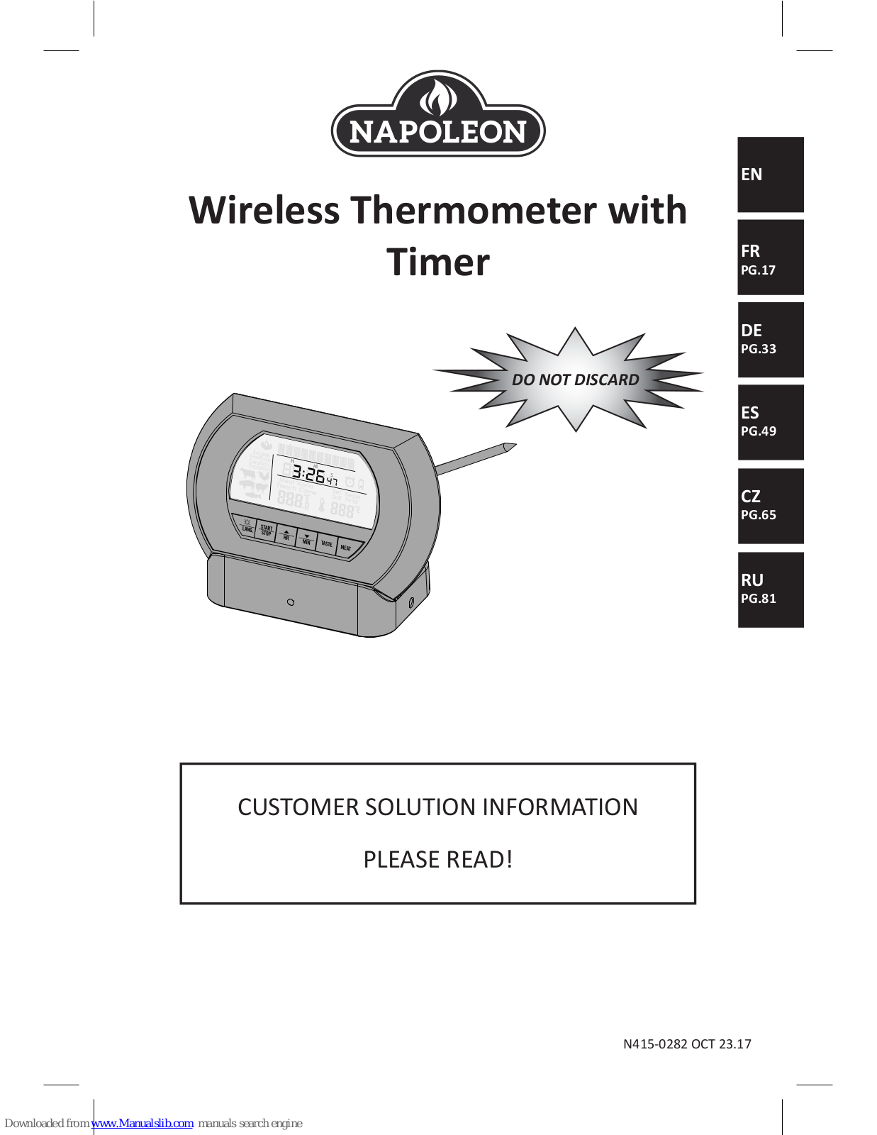 Napoleon Wireless Thermometer withTimer User Manual