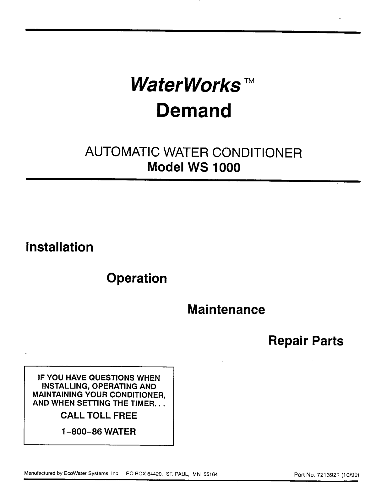 Waterworks WS1000 Installation Guide - ManualMachine.com